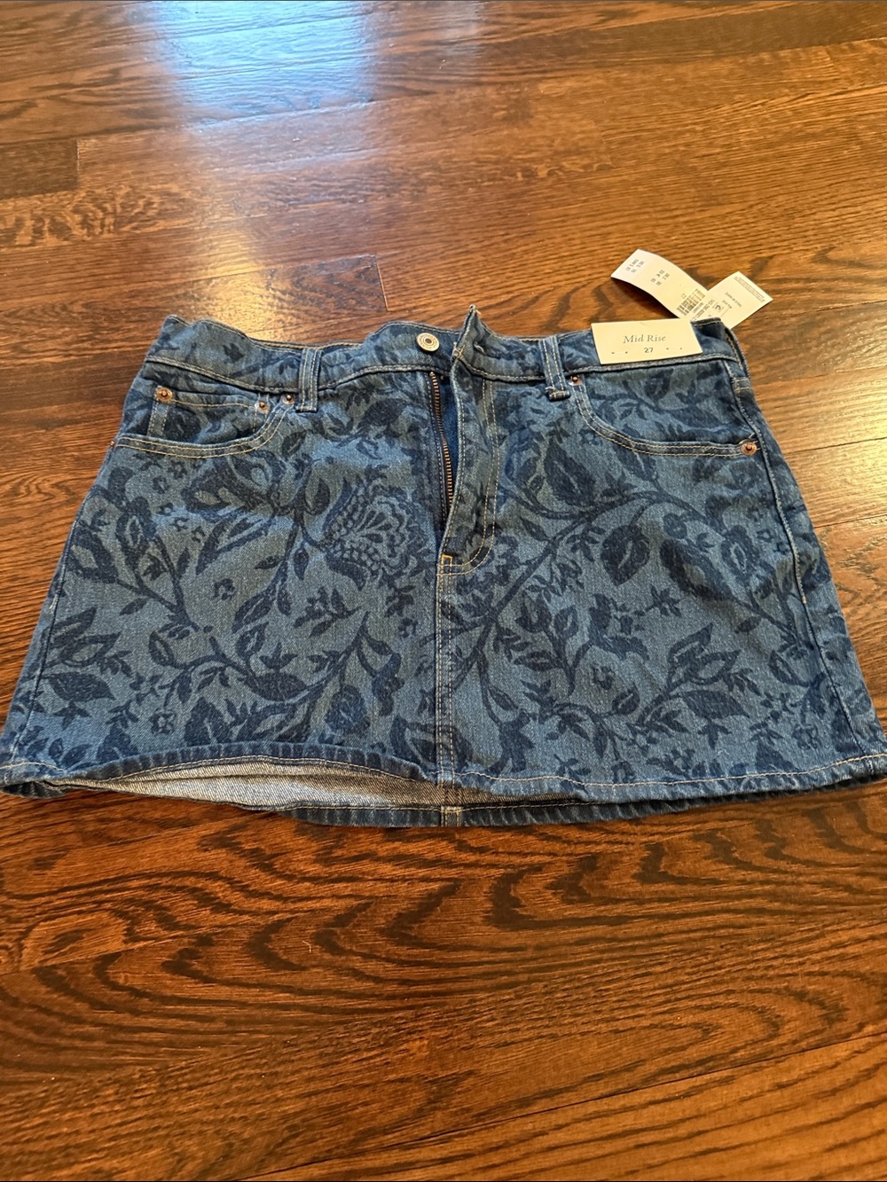 Abercrombie & Fitch Blue Floral Denim Mini Skirt